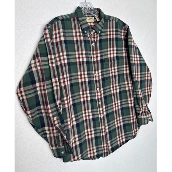 Vintage L.L. Bean USA green red Plaid Flannel Shirt Women’s Medium 80s/90s - Picture 4 of 13